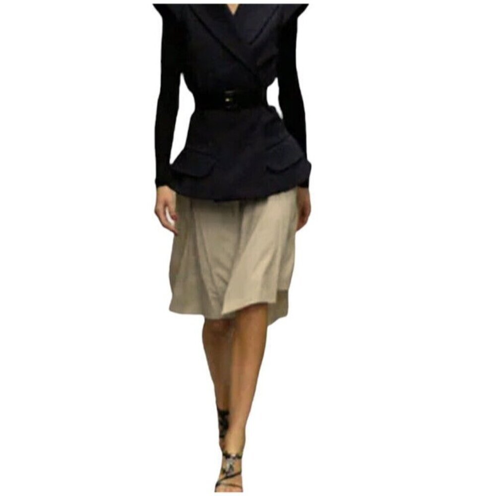 YSL 2008 Runway Tan Color Asymmetrical Pleated A Line Skirt Size 6